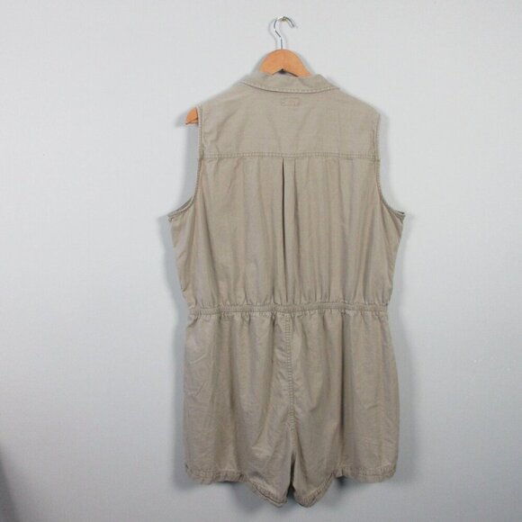 Pact Safari Romper Shortalls Women XXL Beige Organic Cotton Resort Coastal 388 - Picture 2 of 14